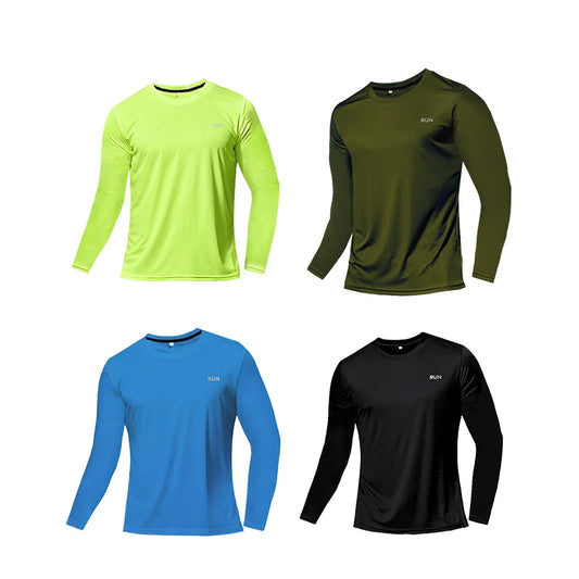 Camiseta Fitness Masculina Respirável com Manga Longa – Rápida Secagem para Treinos