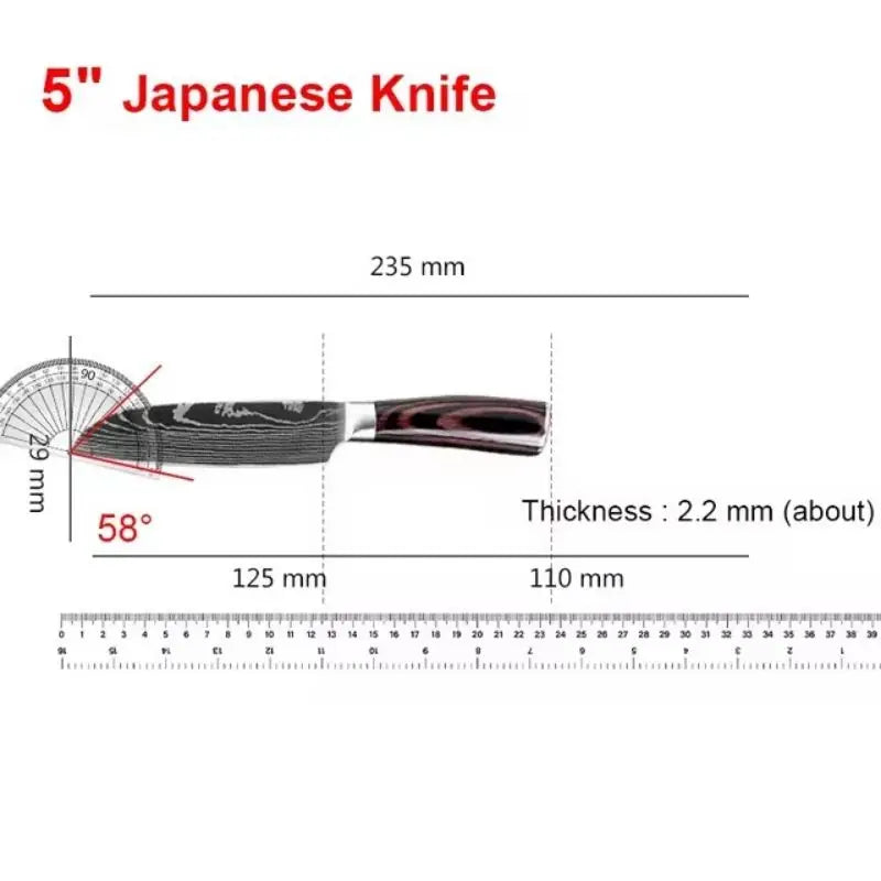 Kit 3 Facas de Cozinha Aço Inoxidável Damascus – Santoku, Chef e Utilitária