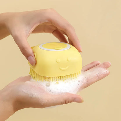 Escova de Banho para Pets em Silicone | Massageadora com Dispenser de Shampoo