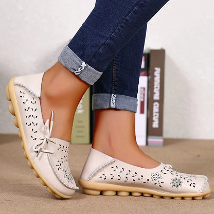 Sapatilhas Casuais Femininas Couro Legítimo | Flats Elegantes com Laço