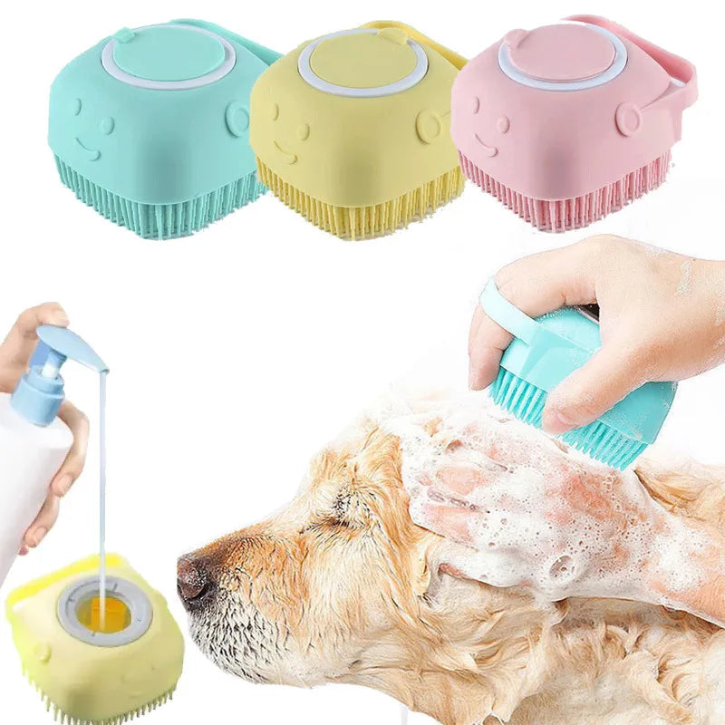 Escova de Banho para Pets em Silicone | Massageadora com Dispenser de Shampoo