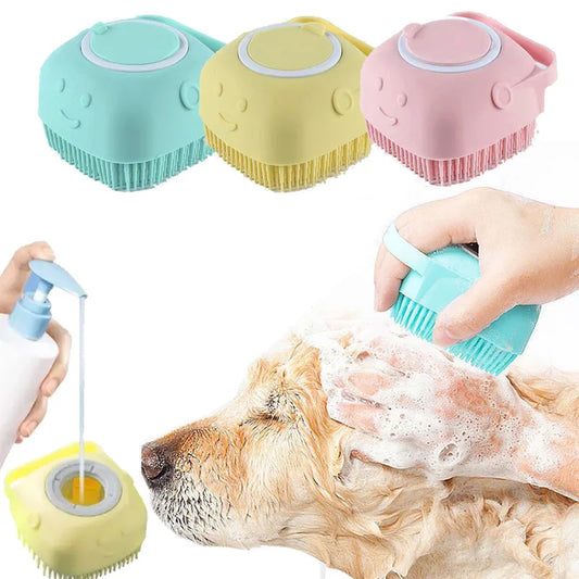 Escova de Banho para Pets em Silicone | Massageadora com Dispenser de Shampoo