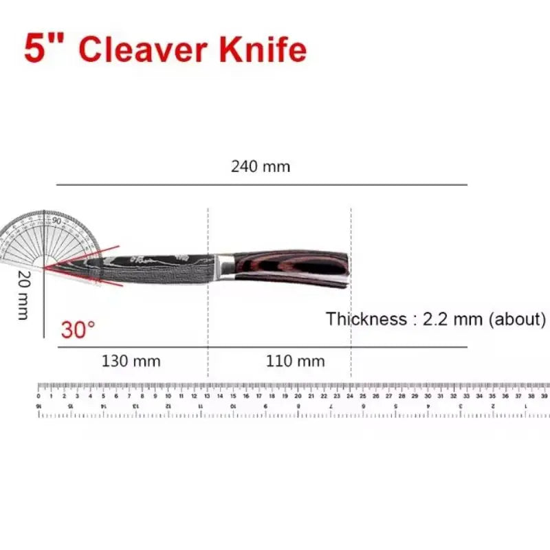 Kit 3 Facas de Cozinha Aço Inoxidável Damascus – Santoku, Chef e Utilitária