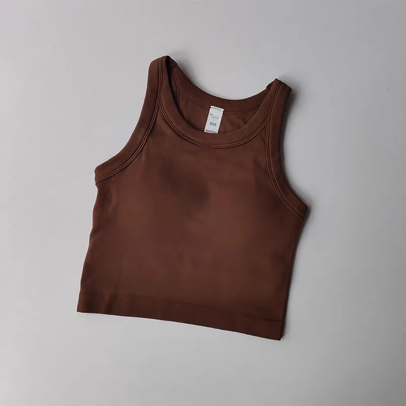 Top Esportivo Feminino Sem Costura com Bojo – Cropped para Yoga, Corrida e Academia