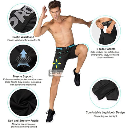 Shorts Masculino Academia com Bolsos + Legging Compressão para Corrida e Basquete