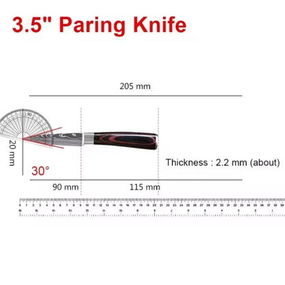 Kit 3 Facas de Cozinha Aço Inoxidável Damascus – Santoku, Chef e Utilitária