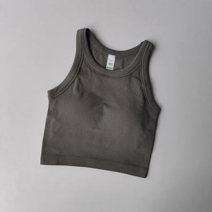 Top Esportivo Feminino Sem Costura com Bojo – Cropped para Yoga, Corrida e Academia