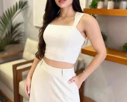 Conjunto Feminino Top Cropped com Saia Fenda | Moda Sexy e Elegante