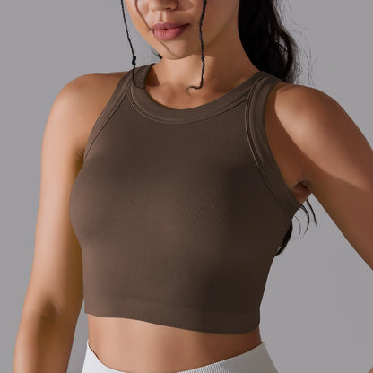 Top Esportivo Feminino Sem Costura com Bojo – Cropped para Yoga, Corrida e Academia