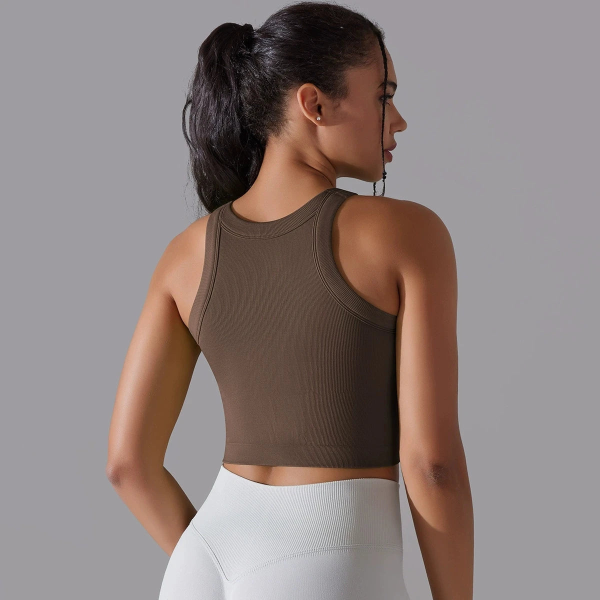 Top Esportivo Feminino Sem Costura com Bojo – Cropped para Yoga, Corrida e Academia