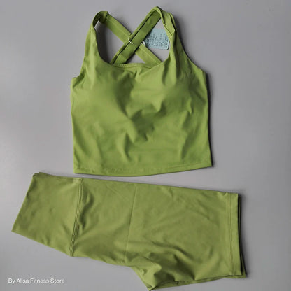 Conjunto Fitness Feminino 2 Peças – Top Cropped Manga Longa e Shorts Cintura Alta para Treino