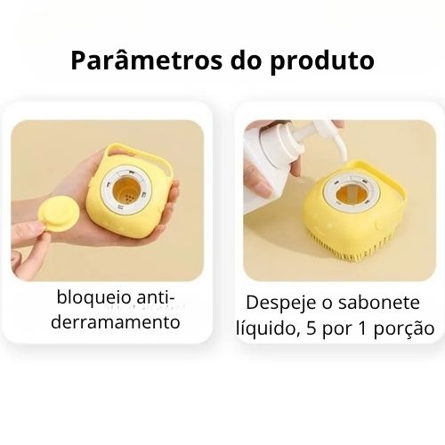 Escova de Banho para Pets em Silicone | Massageadora com Dispenser de Shampoo