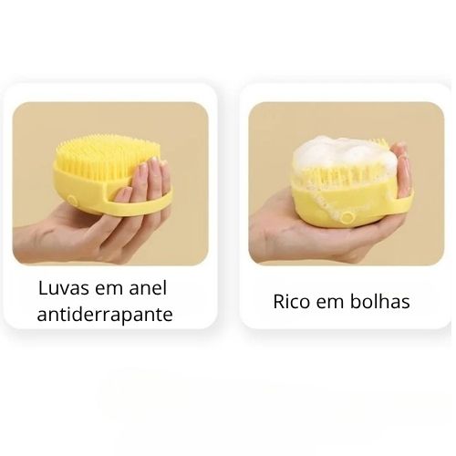 Escova de Banho para Pets em Silicone | Massageadora com Dispenser de Shampoo