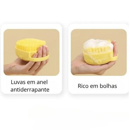 Escova de Banho para Pets em Silicone | Massageadora com Dispenser de Shampoo