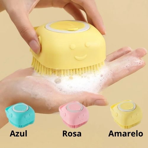 Escova de Banho para Pets em Silicone | Massageadora com Dispenser de Shampoo
