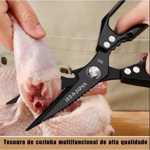 Tesoura Multiuso para Cozinha – Cortador de Ossos, Descascador de Escamas e Abridor