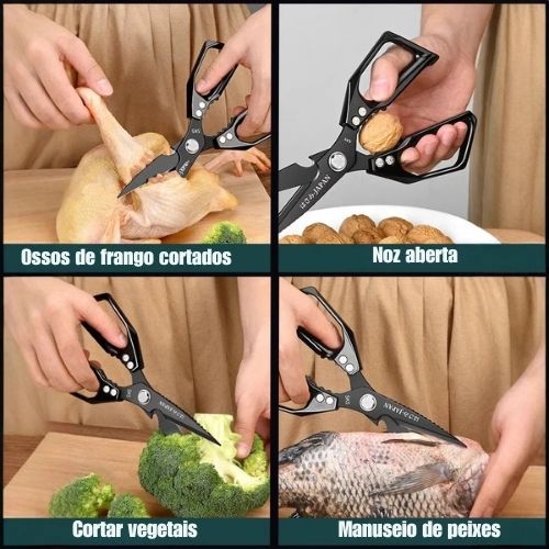 Tesoura Multiuso para Cozinha – Cortador de Ossos, Descascador de Escamas e Abridor