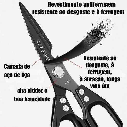 Tesoura Multiuso para Cozinha – Cortador de Ossos, Descascador de Escamas e Abridor