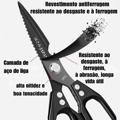 Tesoura Multiuso para Cozinha – Cortador de Ossos, Descascador de Escamas e Abridor